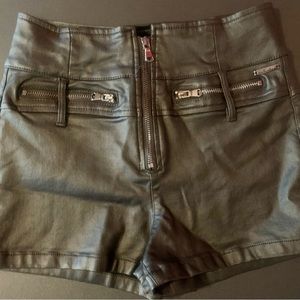 Black Faux Leather Shorts - High Waist - Slim Fit - Size S